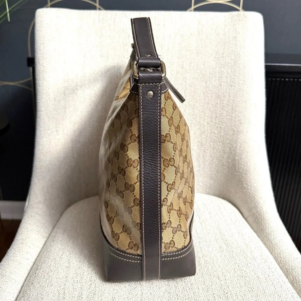 Authentic Gucci GG Crystal Canvas Hobo bag leather trims gold hardware